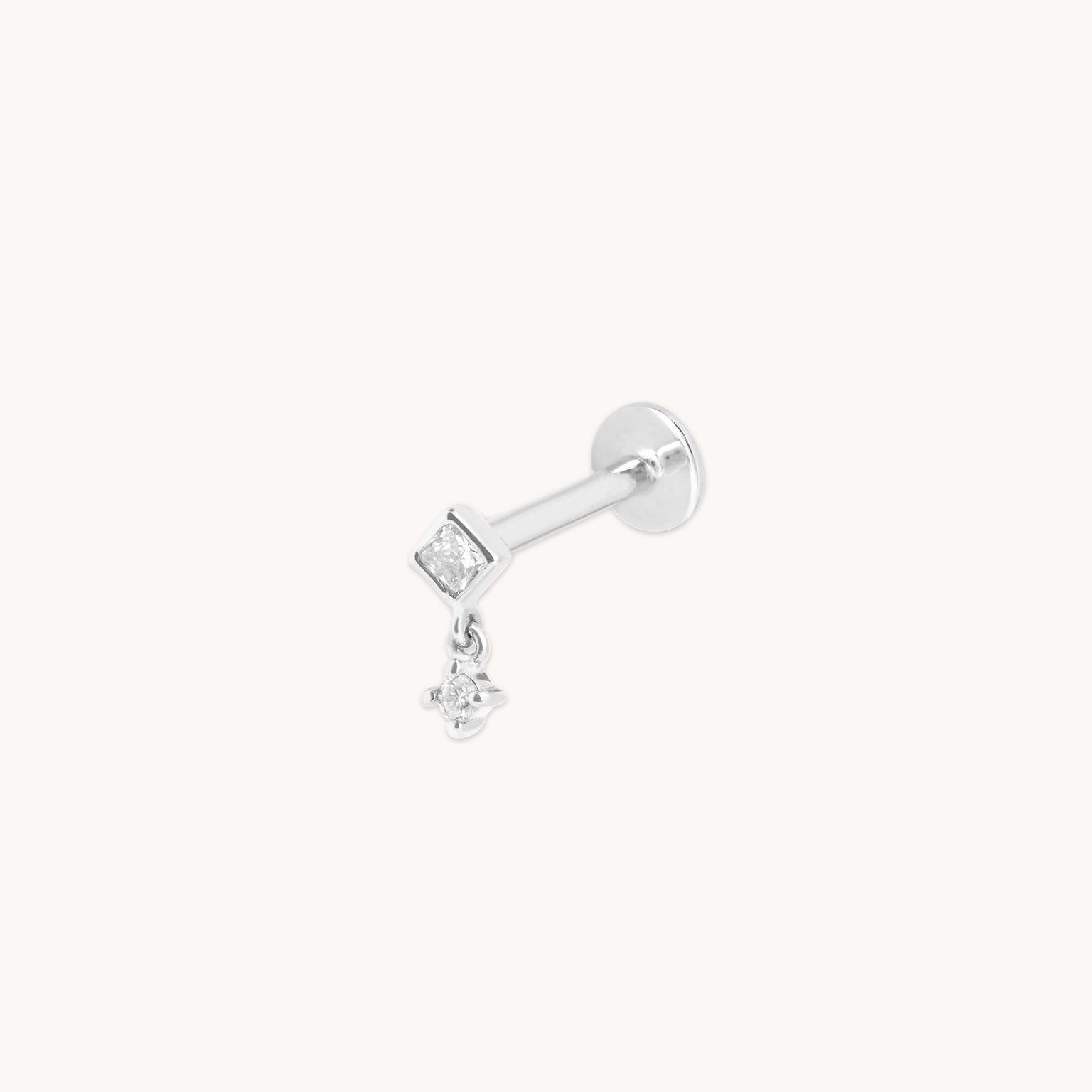 Diamond Bezel Charm Piercing Stud in Solid White Gold-Astrid & Miyu