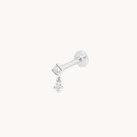Diamond Bezel Charm Piercing Stud in Solid White Gold-Astrid & Miyu