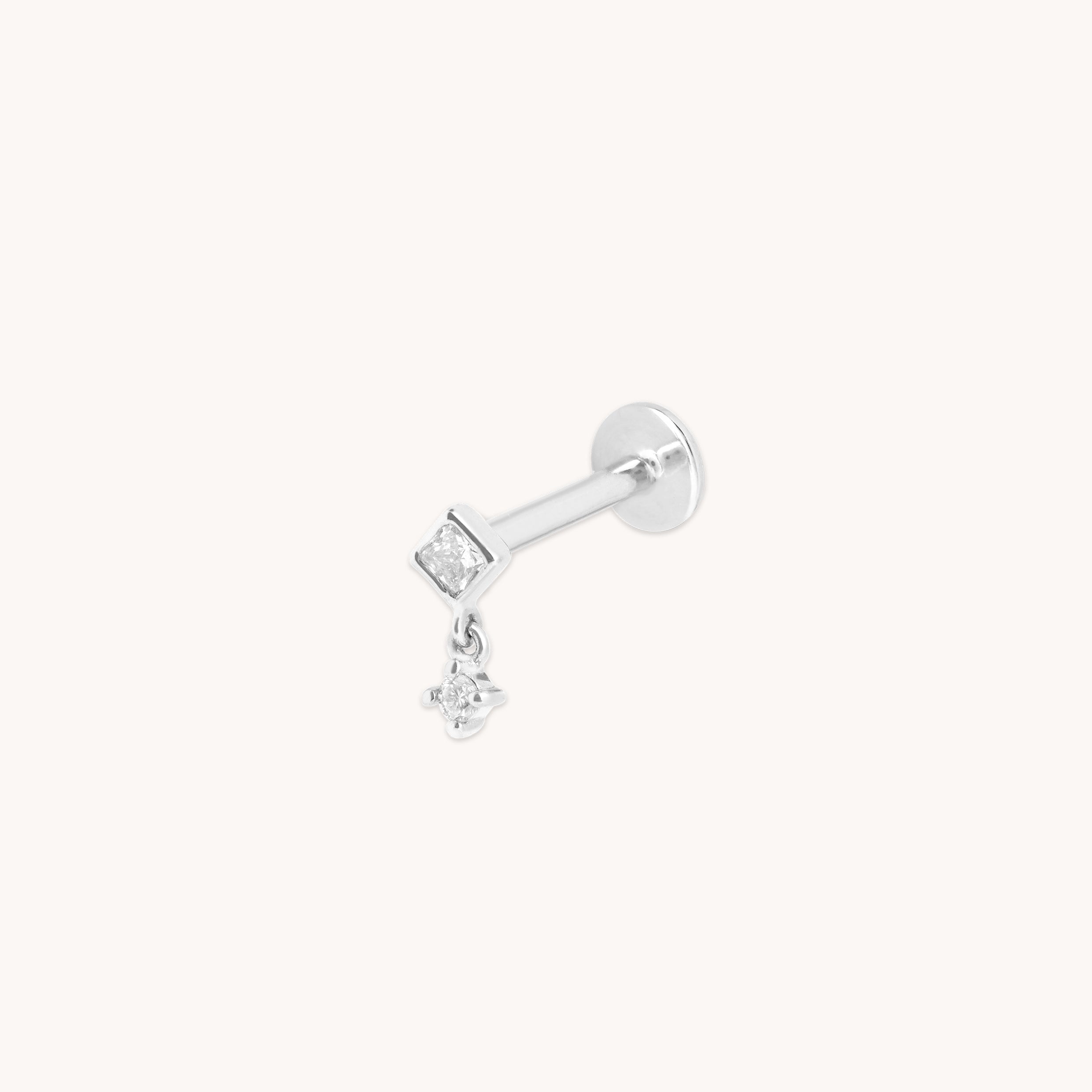 Diamond Bezel Charm Piercing Stud in Solid White Gold-Astrid & Miyu