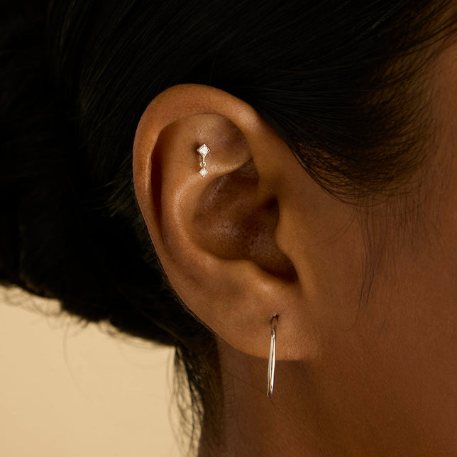 Flat Back Labret Studs - Diamond Bezel Charm Piercing Stud in Solid White Gold - Piercing Studs - Astrid & Miyu