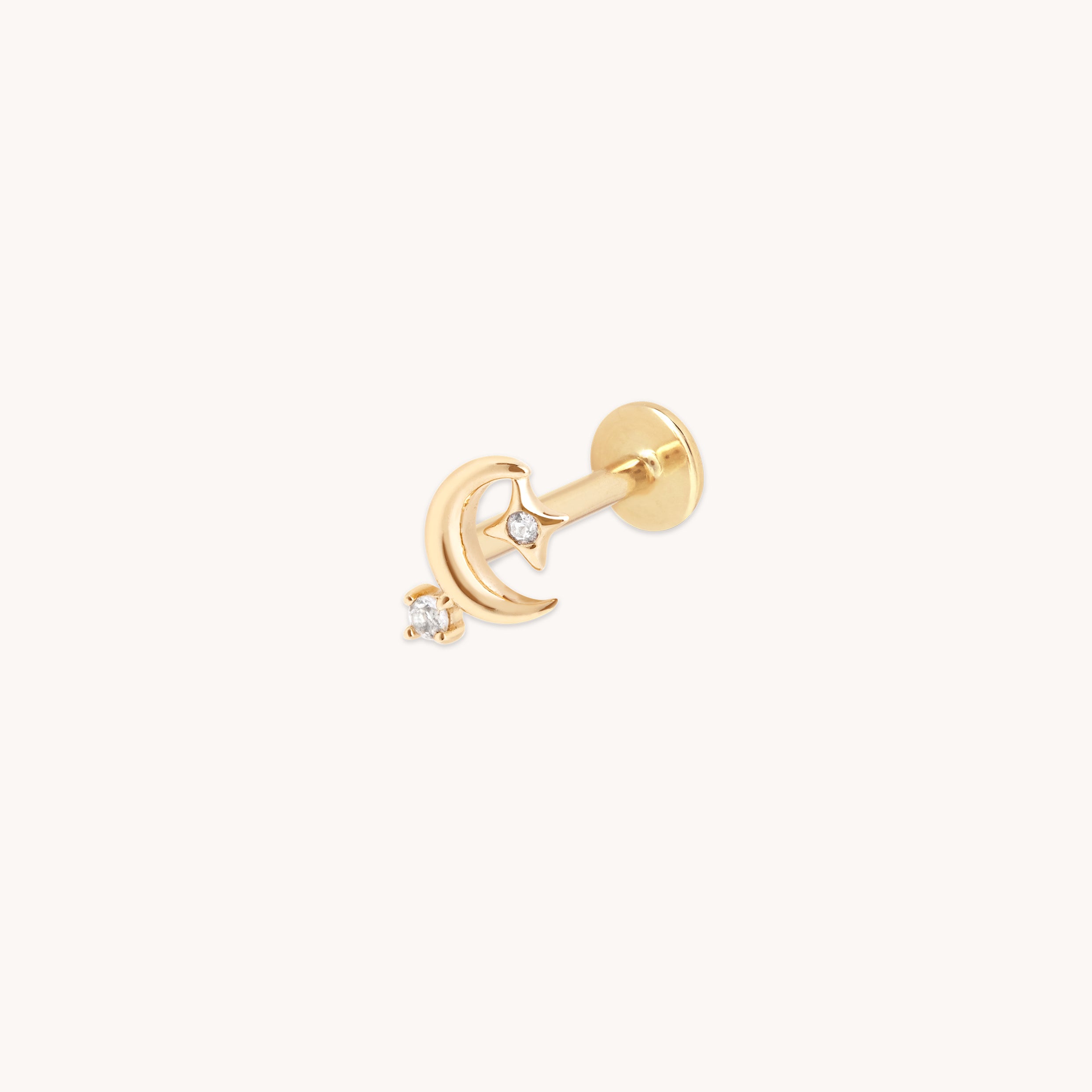 Celestial Moon Piercing Stud in Solid Gold-Astrid & Miyu