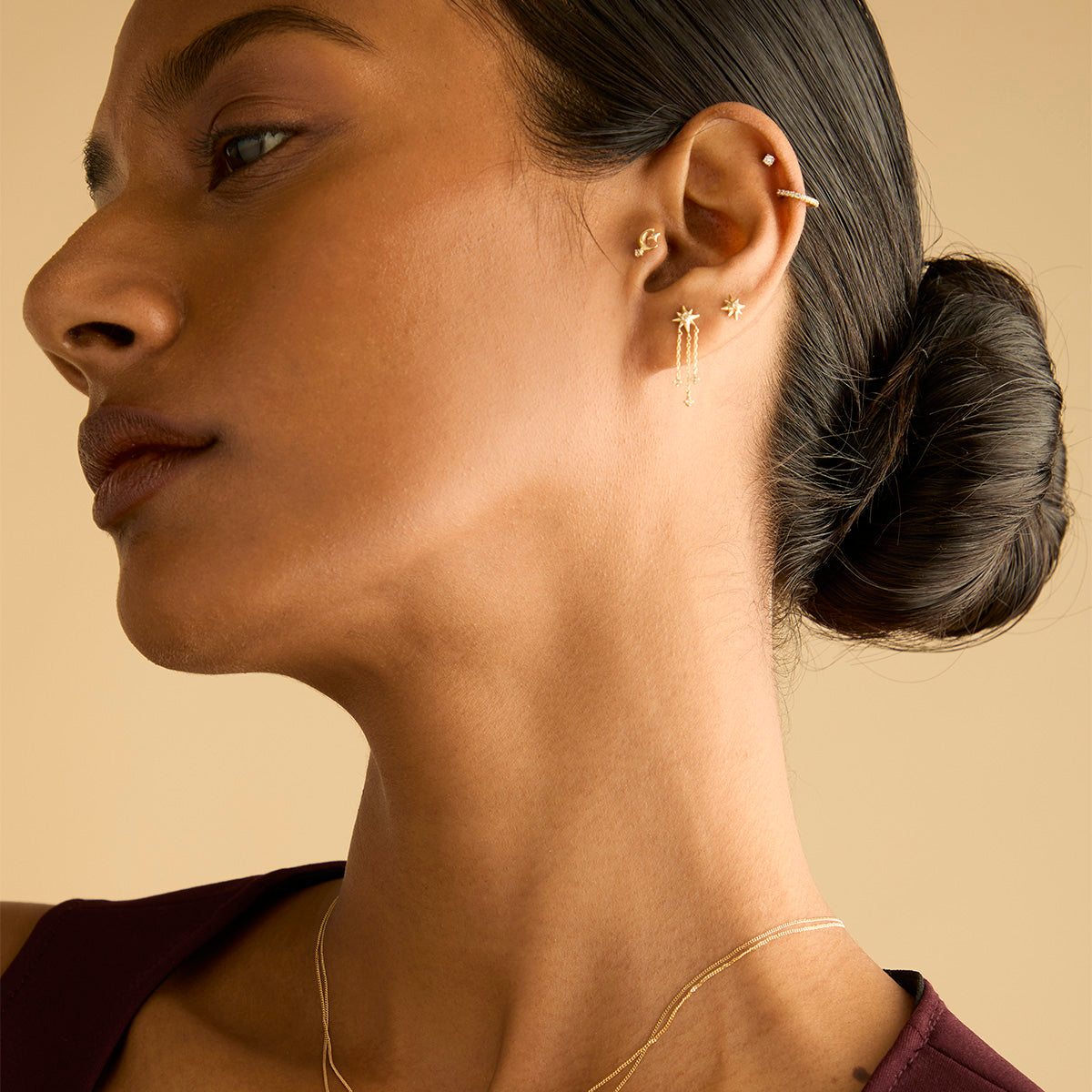 Flat Back Labret Studs - Celestial Moon Piercing Stud in Solid Gold - Piercing Studs - Astrid & Miyu