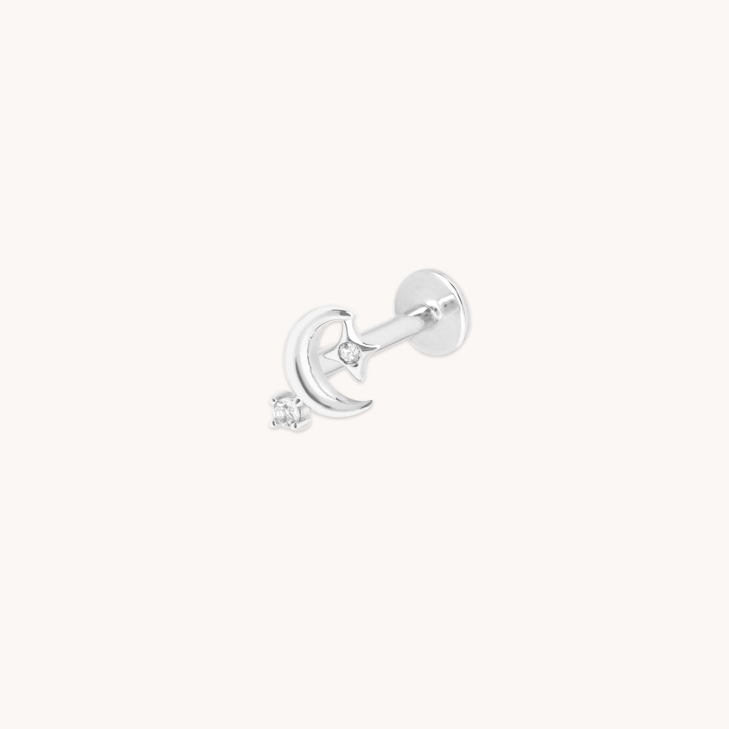 Celestial Moon Piercing Stud in Solid White Gold-Astrid & Miyu