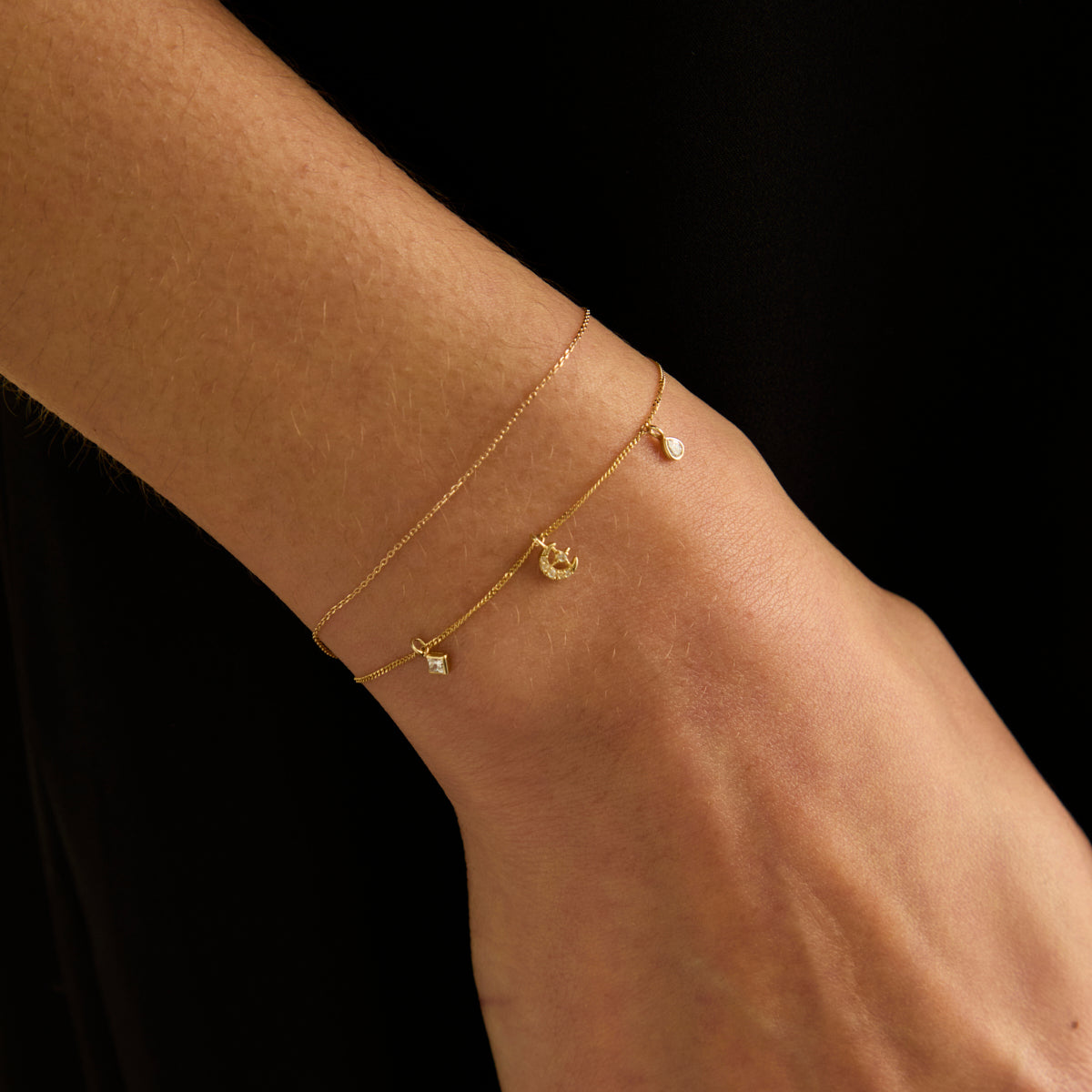 Birthstone Charms - Diamond Square Charm 9k Gold - Charms & Pendants - Astrid & Miyu