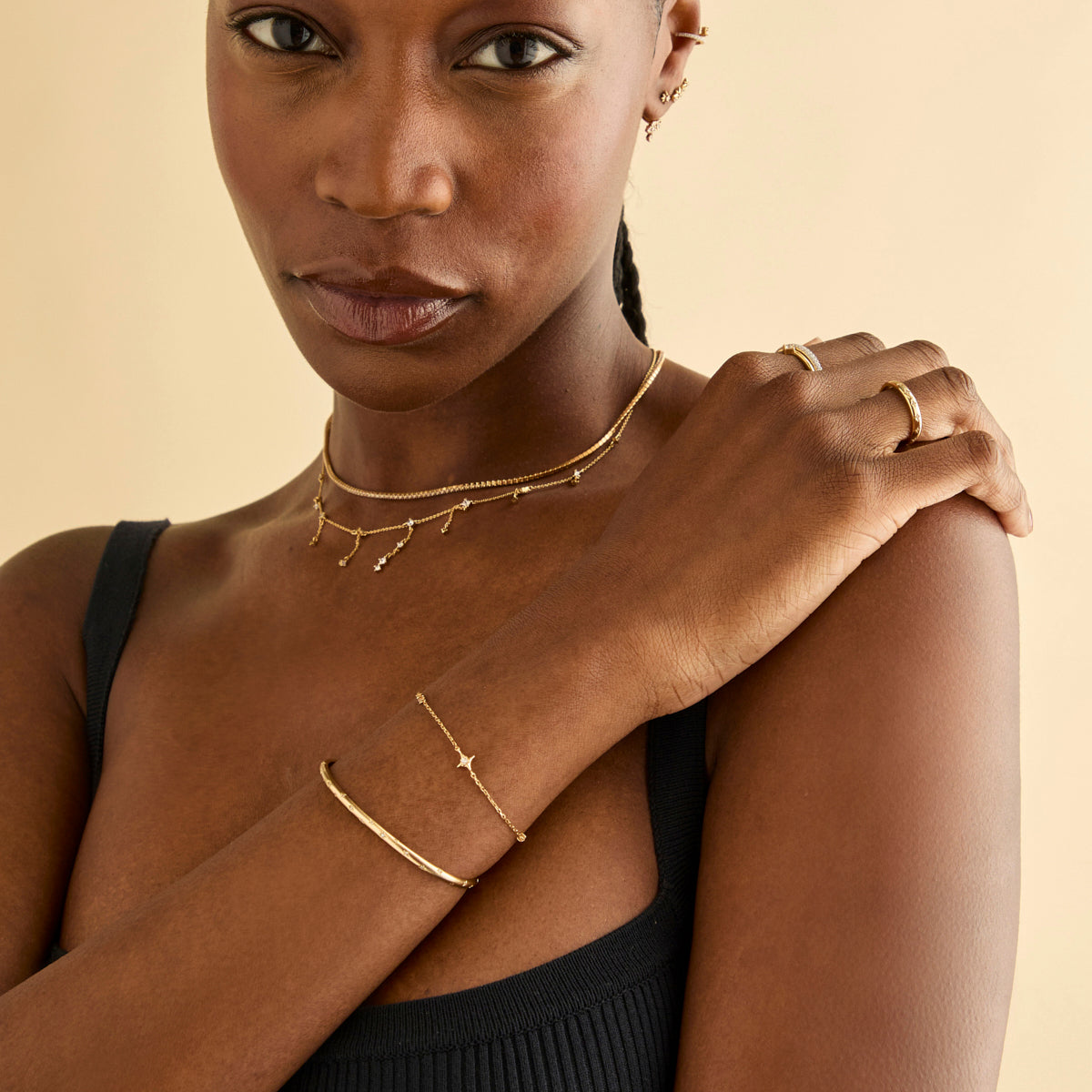 18k Gold Plated Jewellery - Cosmic Star Cuff in Gold - Bracelet - Astrid & Miyu