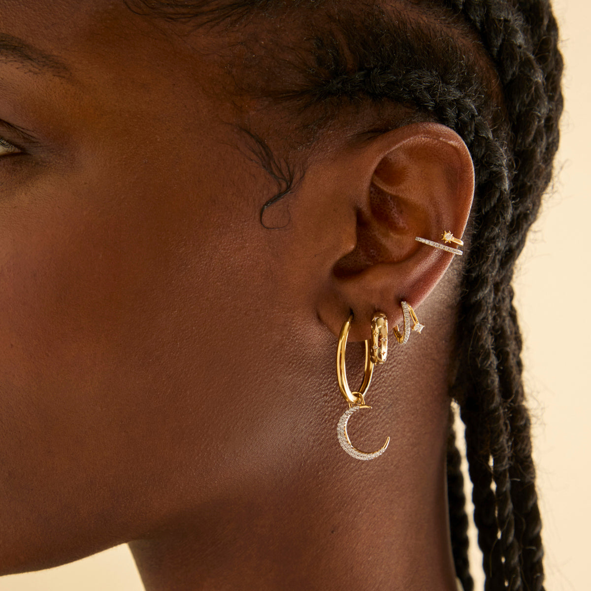 18k Gold Plated Jewellery - Cosmic Illusion Crystal Ear Cuff in Gold - Ear Cuffs - Astrid & Miyu