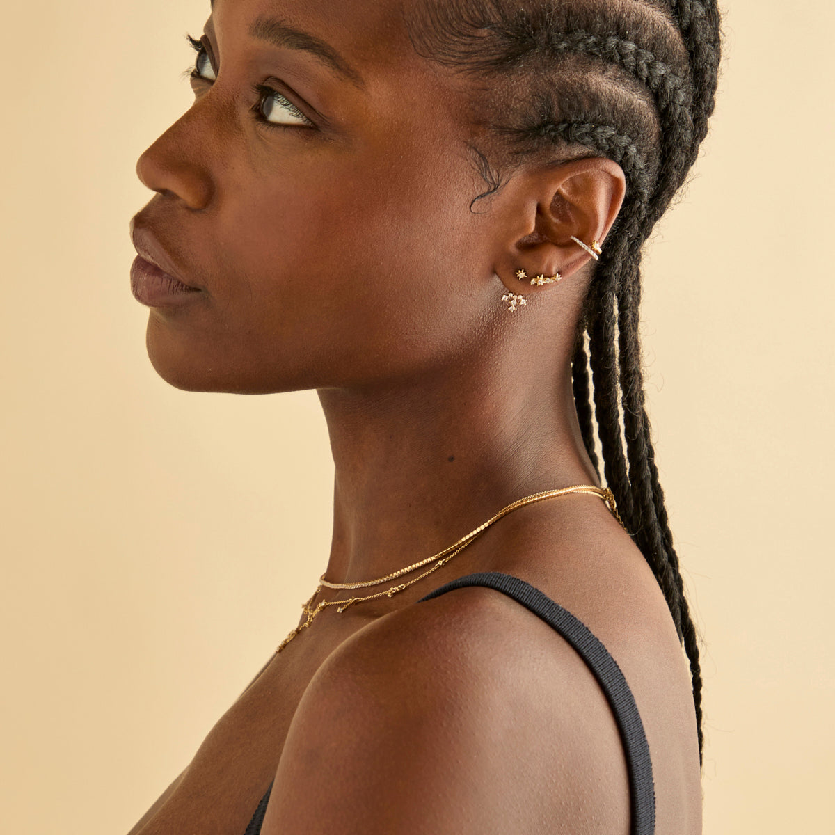 18k Gold Plated Jewellery - Cosmic Illusion Crystal Ear Cuff in Gold - Ear Cuffs - Astrid & Miyu