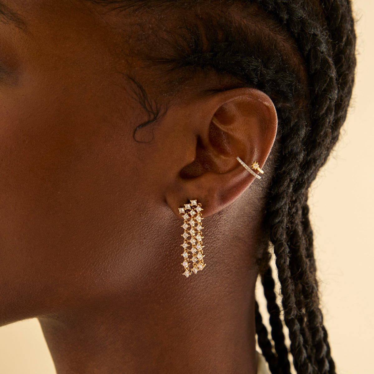 18k Gold Plated Jewellery - Cosmic Illusion Crystal Ear Cuff in Gold - Ear Cuffs - Astrid & Miyu