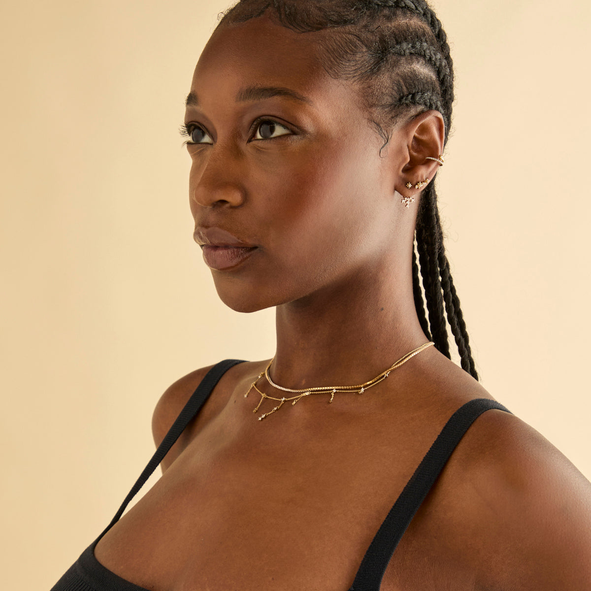 18k Gold Plated Jewellery - Cosmic Illusion Crystal Ear Cuff in Gold - Ear Cuffs - Astrid & Miyu