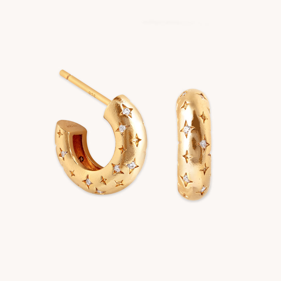 18k Gold Plated Jewellery - Cosmic Dome Small Hoops in Brushed Gold - Hoop Earrings - Astrid & Miyu