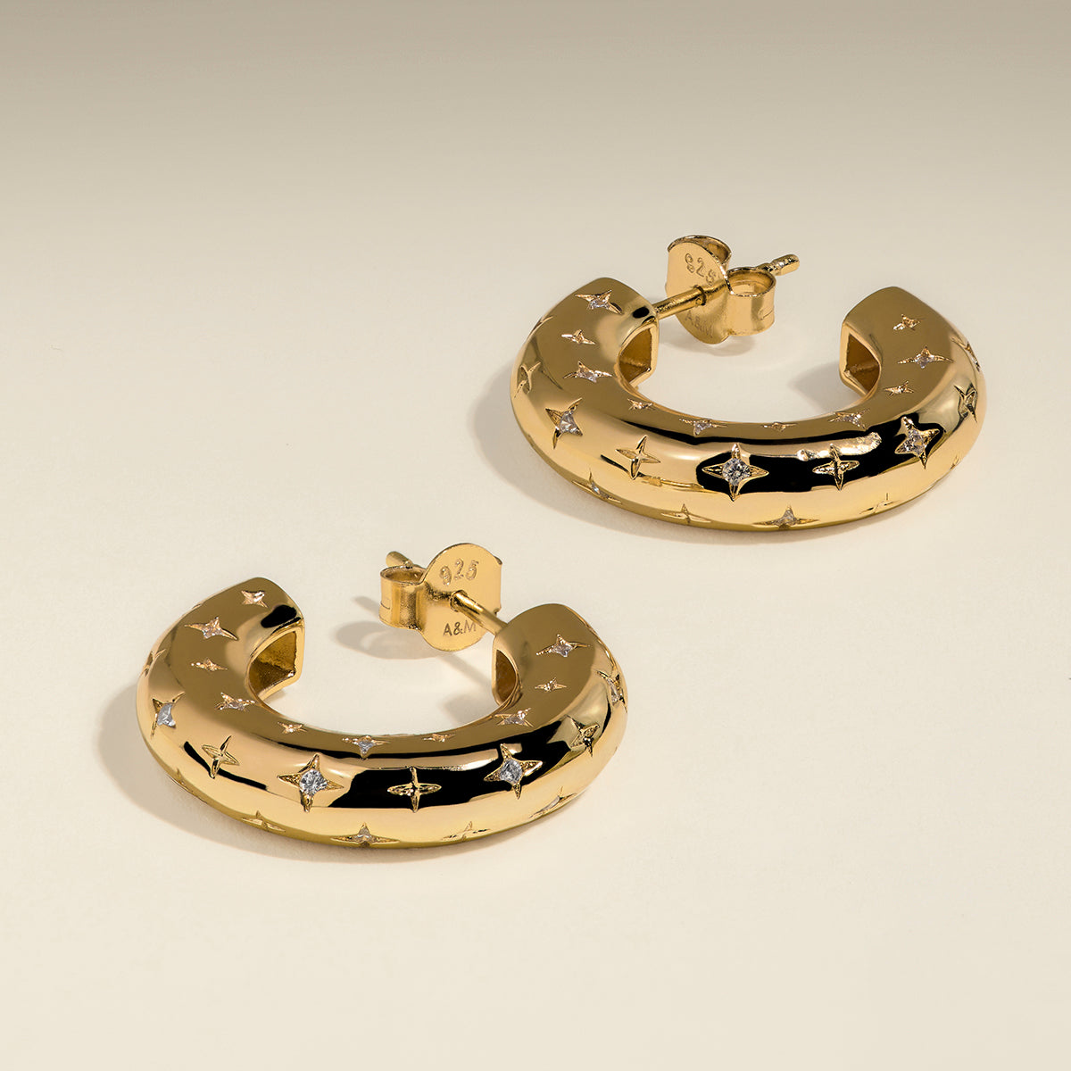 Cosmic Star Dome Hoops in Gold