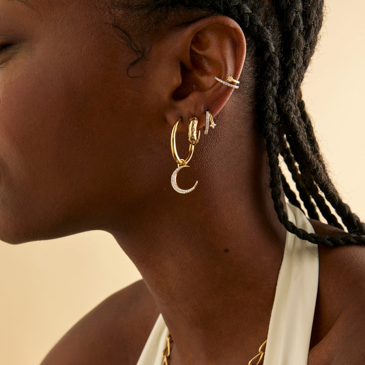 18k Gold Plated Jewellery - Cosmic Dome Small Hoops in Brushed Gold - Hoop Earrings - Astrid & Miyu