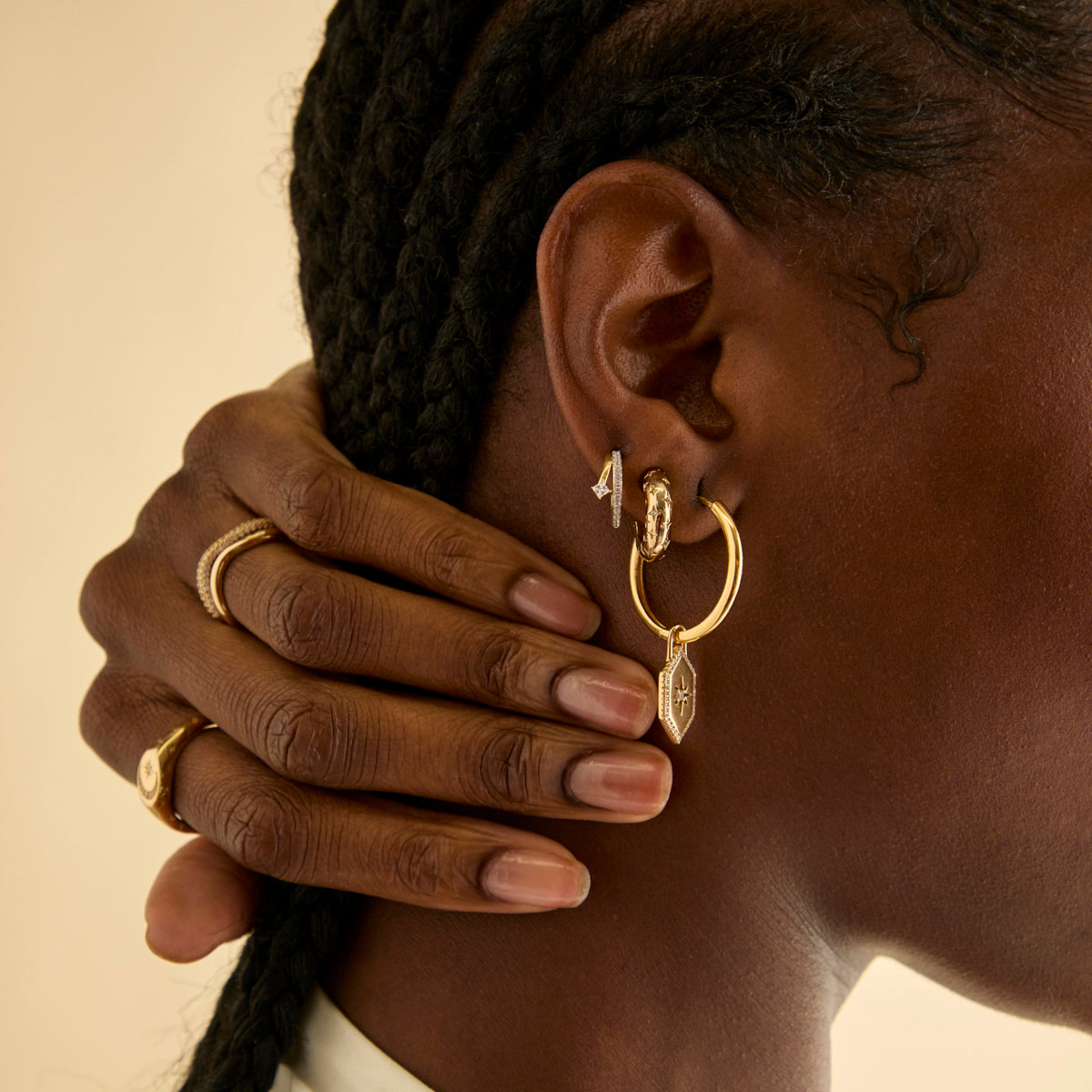 18k Gold Plated Jewellery - Cosmic Dome Small Hoops in Brushed Gold - Hoop Earrings - Astrid & Miyu