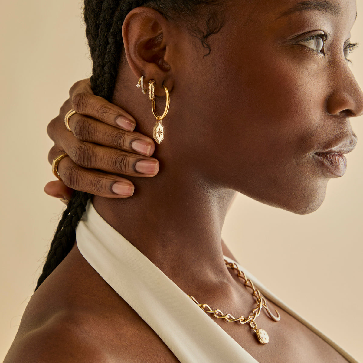 18k Gold Plated Jewellery - Cosmic Dome Small Hoops in Brushed Gold - Hoop Earrings - Astrid & Miyu