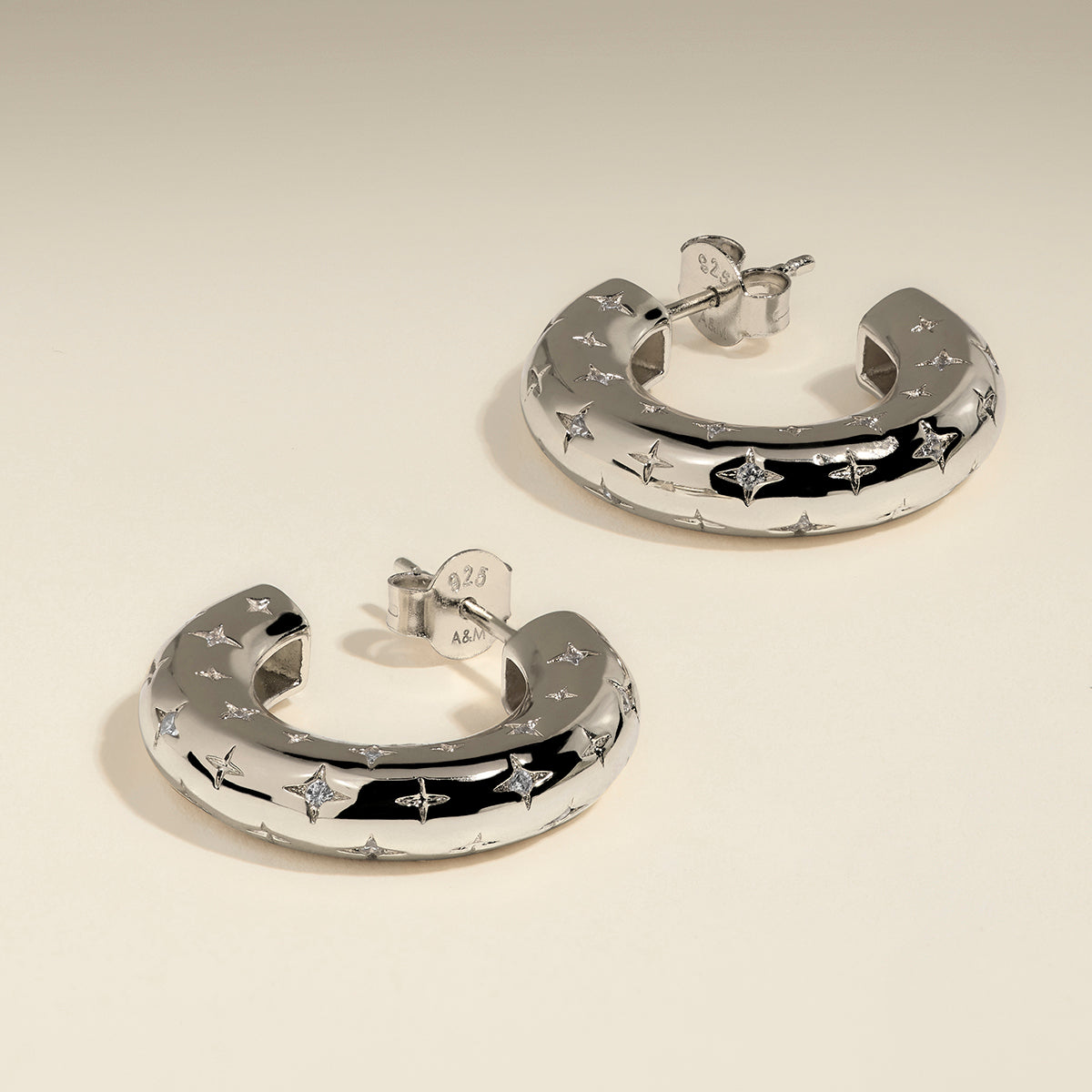 Cosmic Star Dome Hoops in Silver