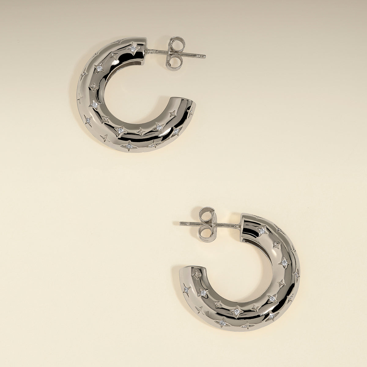 Cosmic Star Dome Hoops in Silver