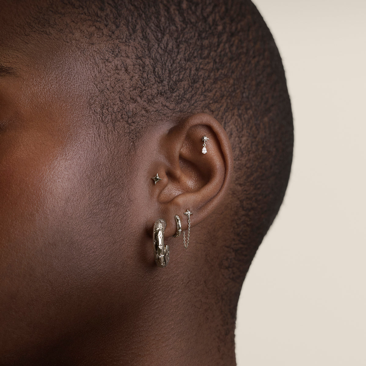 Cosmic Star Dome Hoops in Silver