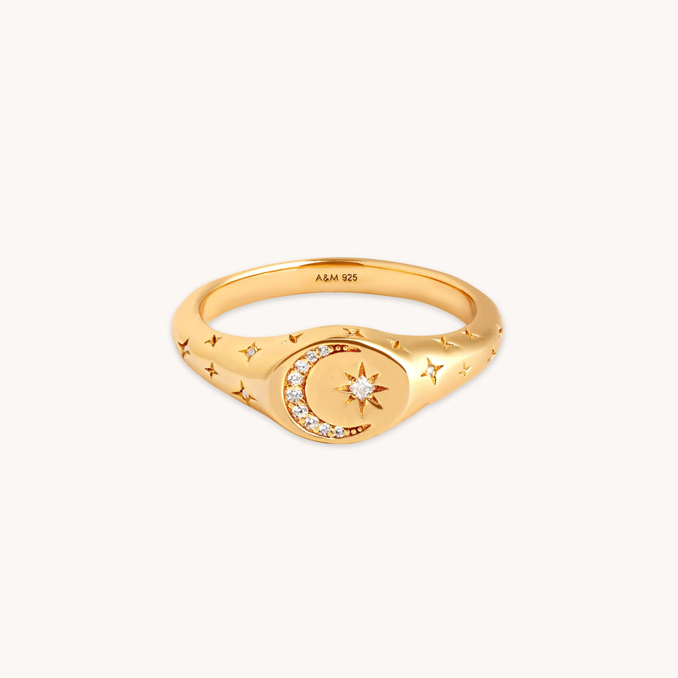 18k Gold Plated Jewellery - Cosmic Signet Ring in Gold - Rings - Astrid & Miyu