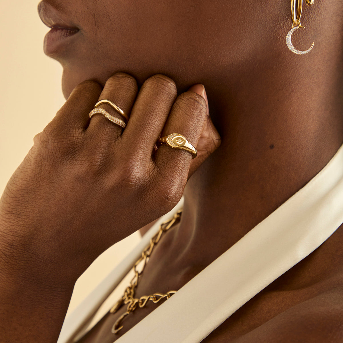 18k Gold Plated Jewellery - Cosmic Signet Ring in Gold - Rings - Astrid & Miyu