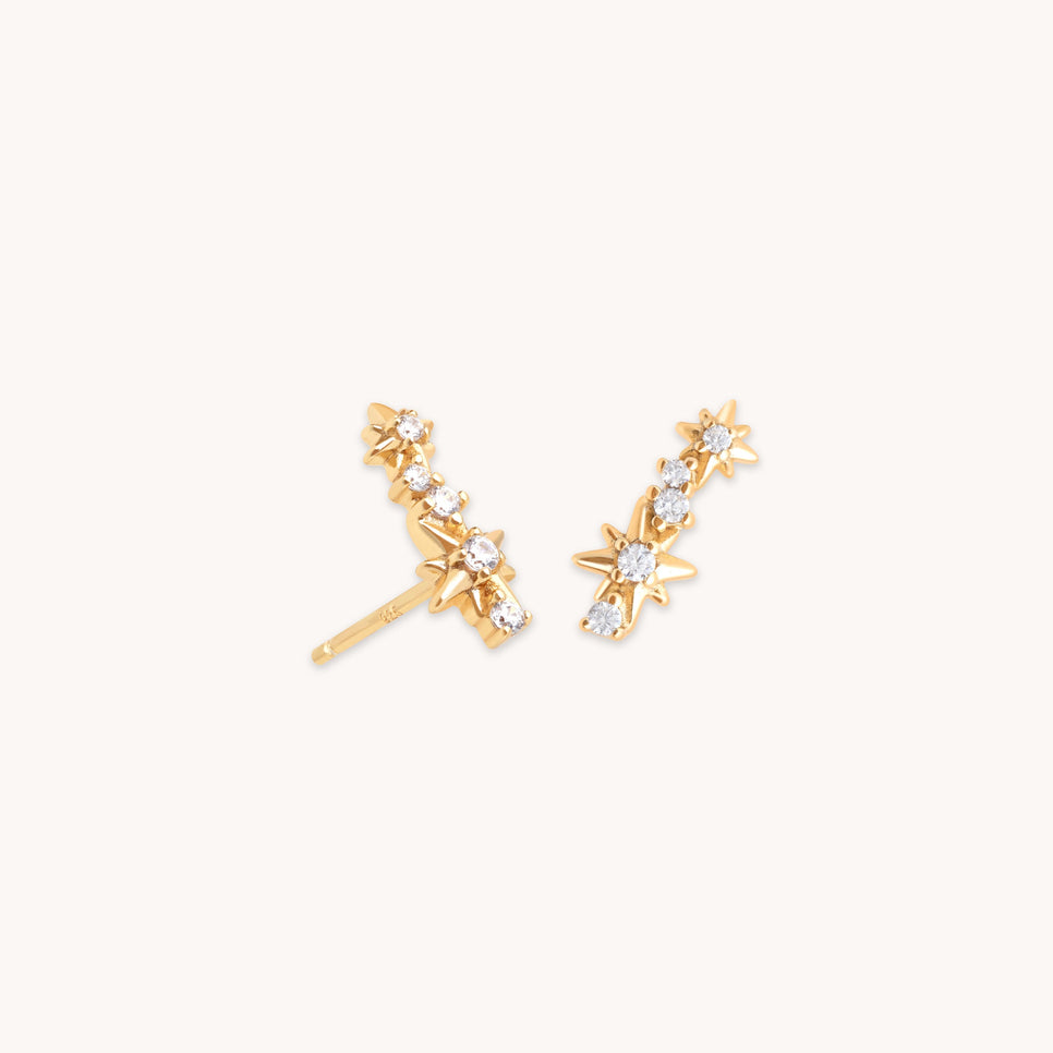 18k Gold Plated Jewellery - Cosmic Crystal Climber Stud Earrings in Gold - Stud Earrings - Astrid & Miyu