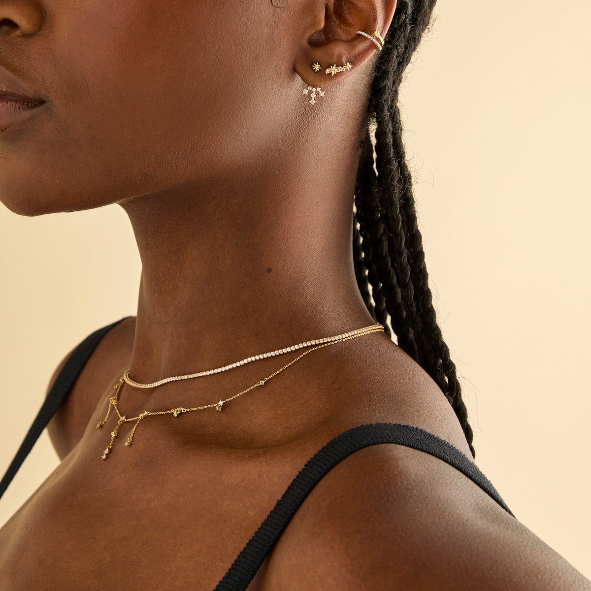 18k Gold Plated Jewellery - Cosmic Crystal Climber Stud Earrings in Gold - Stud Earrings - Astrid & Miyu