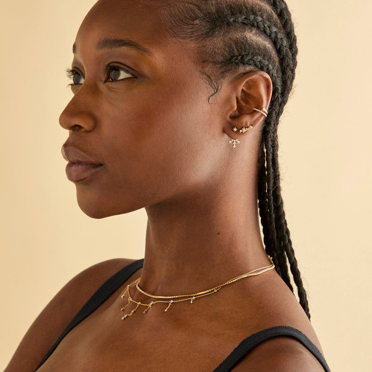 18k Gold Plated Jewellery - Cosmic Crystal Climber Stud Earrings in Gold - Stud Earrings - Astrid & Miyu