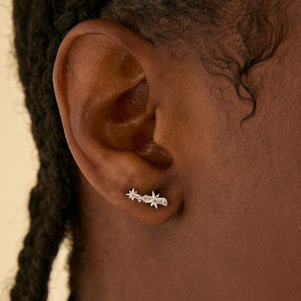 Climber Earrings - Cosmic Crystal Climber Stud Earrings in Silver - Stud Earrings - Astrid & Miyu