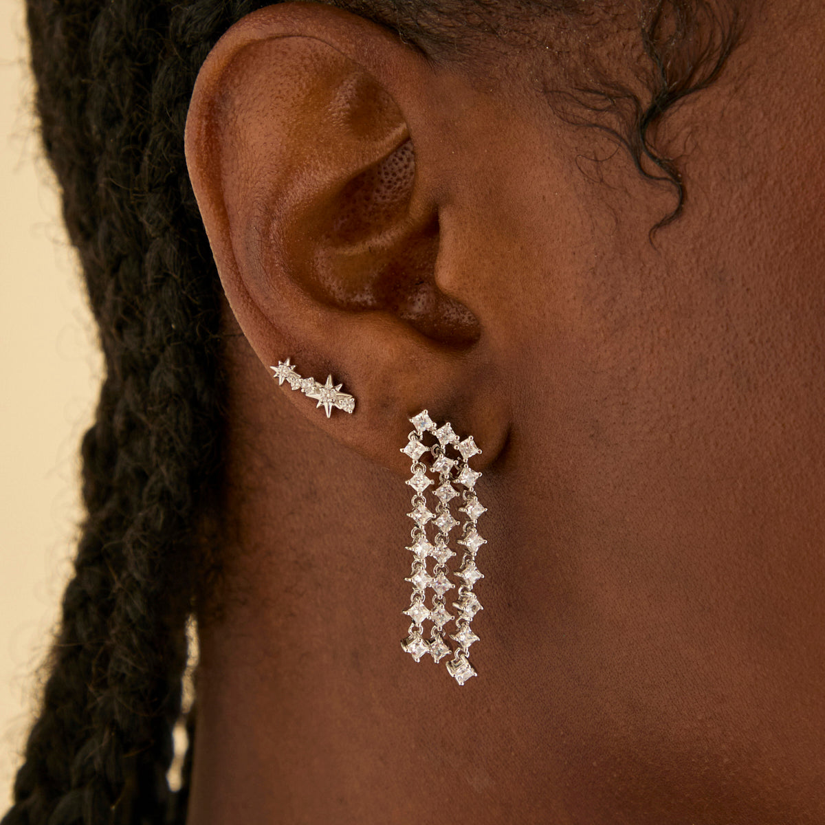 Climber Earrings - Cosmic Crystal Climber Stud Earrings in Silver - Stud Earrings - Astrid & Miyu