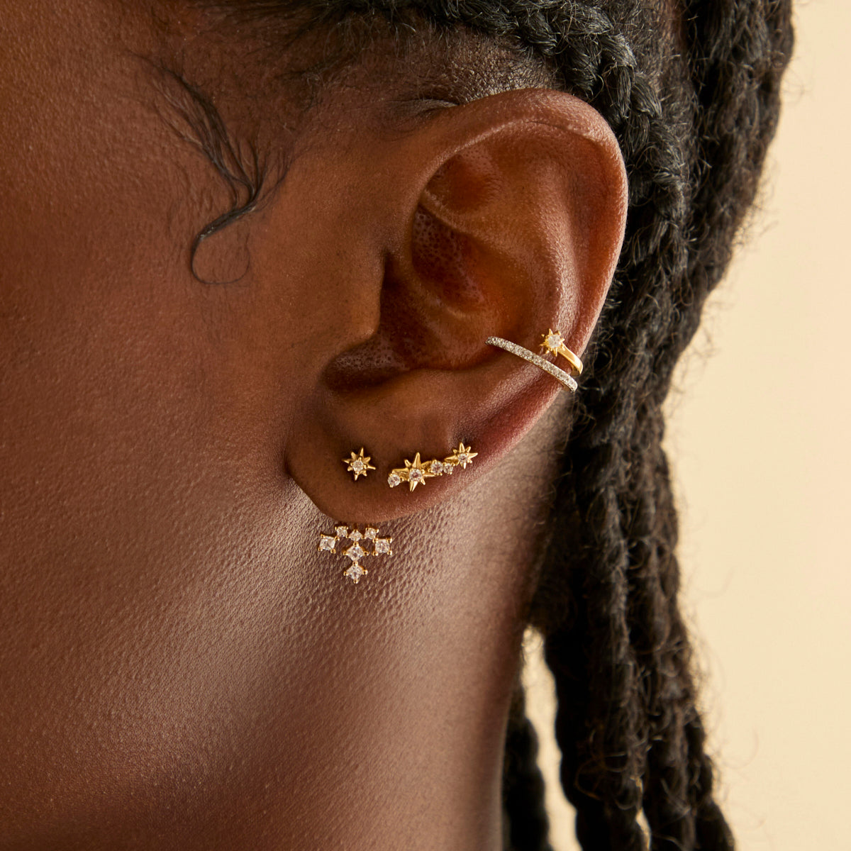 18k Gold Plated Jewellery - Cosmic Star Crystal Ear Jacket in Gold - Stud Earrings - Astrid & Miyu