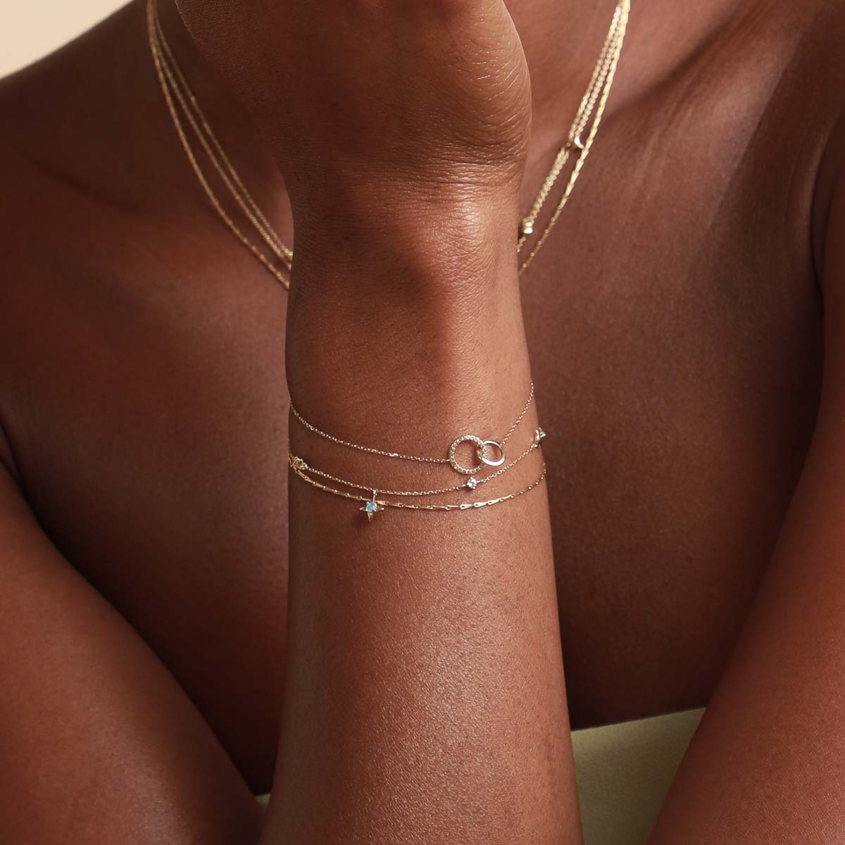 14k Gold Opal & Topaz - Cosmic Star Opal Charm Bracelet in Solid Gold - Charm Bracelet - Astrid & Miyu