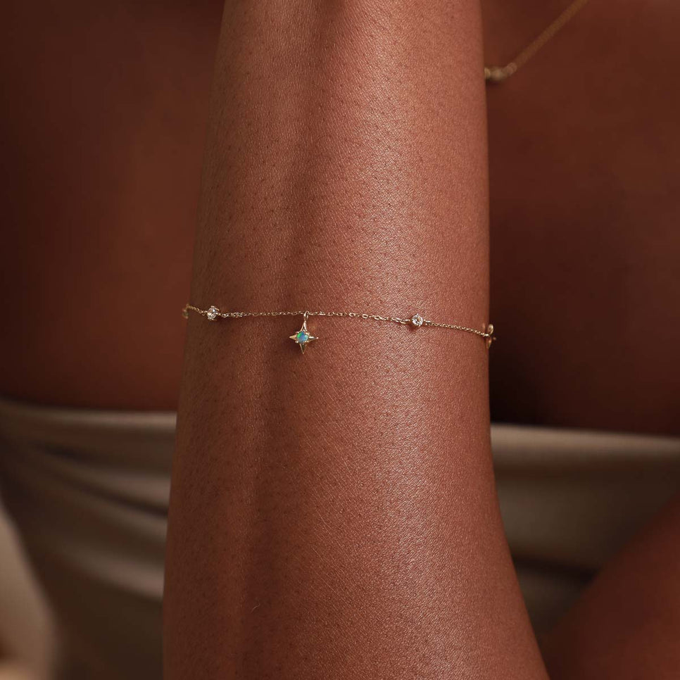 14k Gold Opal & Topaz - Cosmic Star Opal Charm Bracelet in Solid Gold - Charm Bracelet - Astrid & Miyu