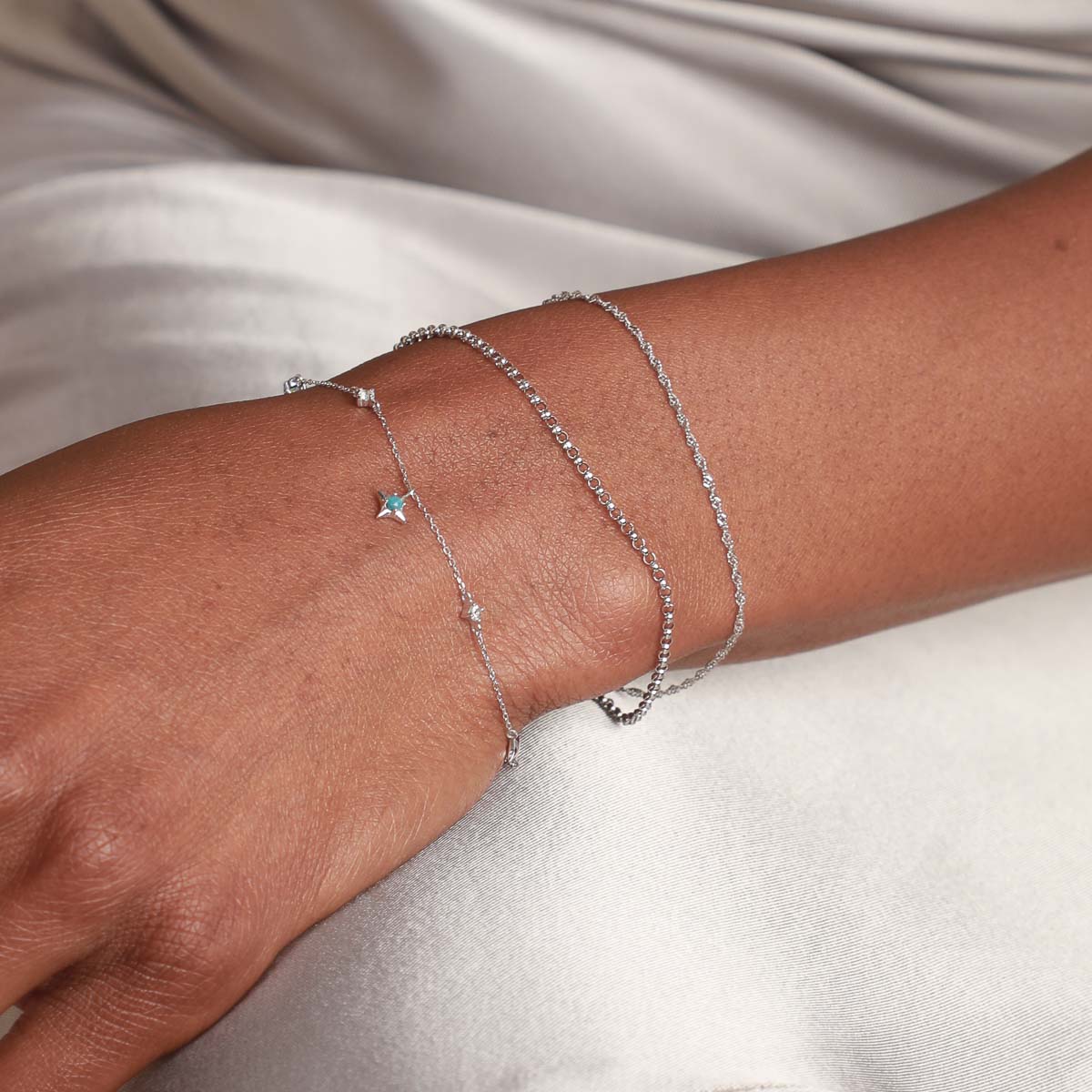 14k Gold Opal & Topaz - Cosmic Star Opal Charm Bracelet in Solid White Gold - Charm Bracelet - Astrid & Miyu