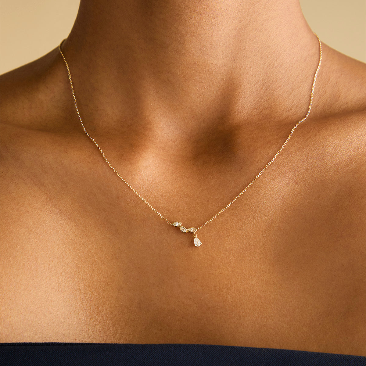 Gold Necklaces - Diamond Marquise Drop Pendant Necklace in Solid Gold - Pendant Necklaces - Astrid & Miyu