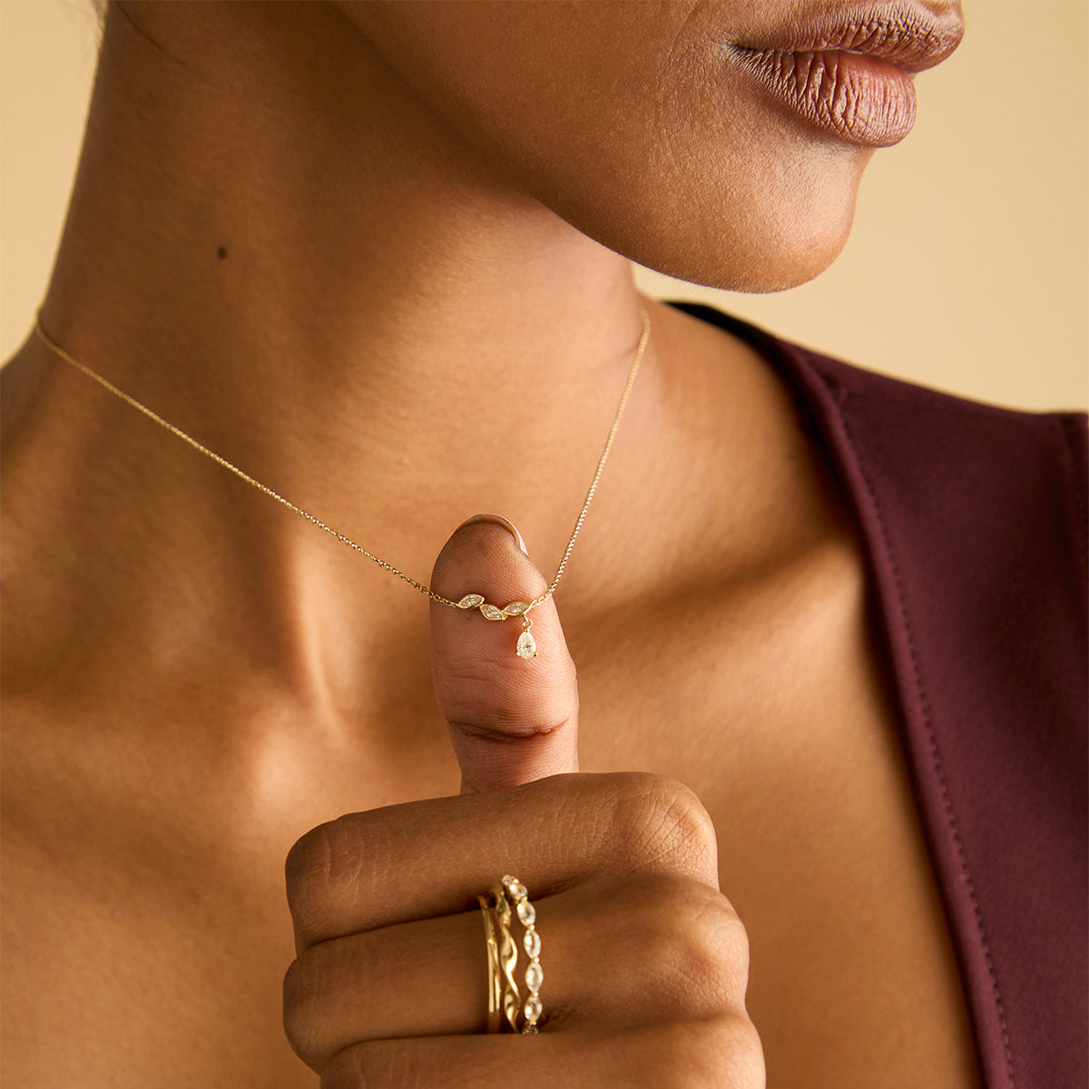 Gold Necklaces - Diamond Marquise Drop Pendant Necklace in Solid Gold - Pendant Necklaces - Astrid & Miyu