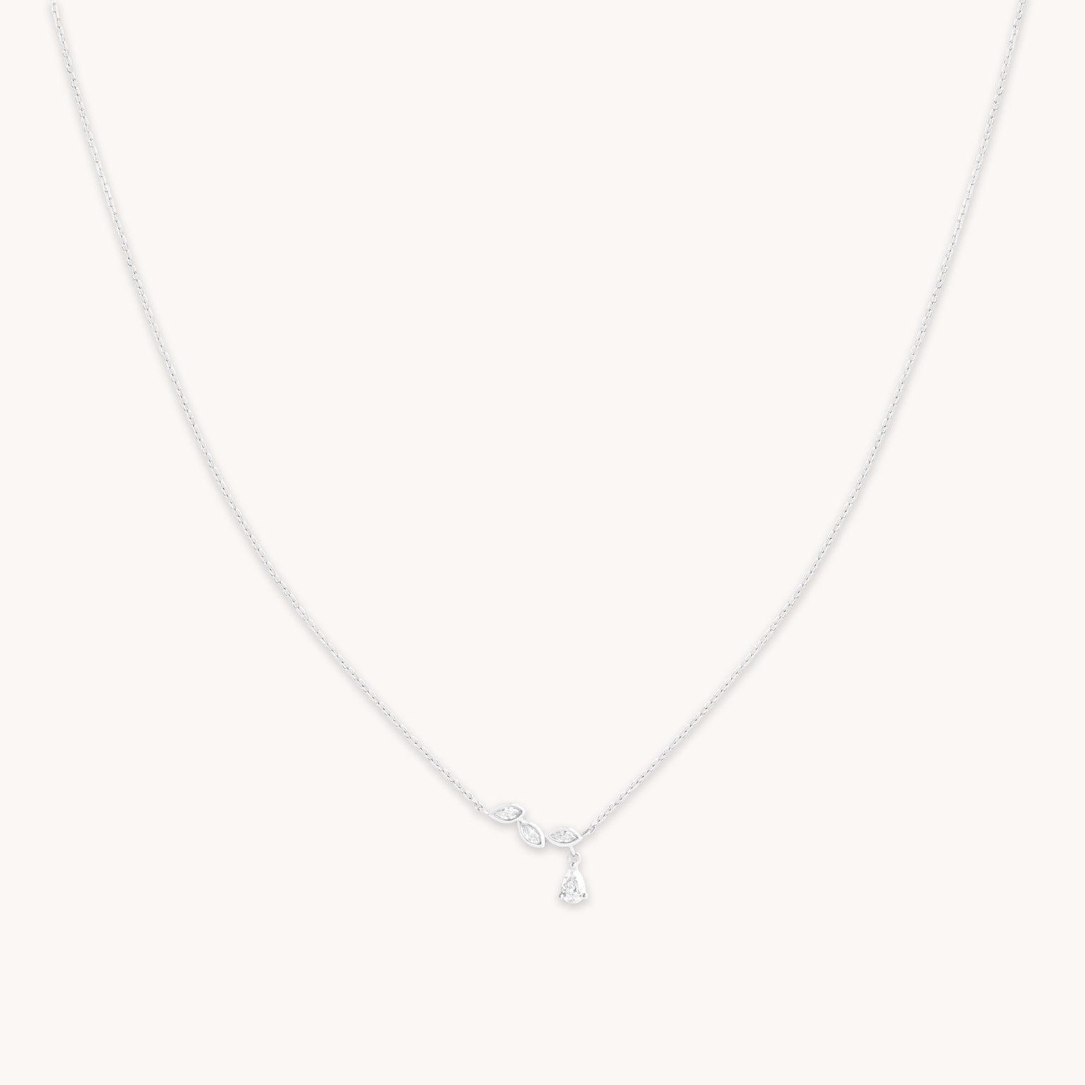 Gold Necklaces - Diamond Marquise Drop Pendant Necklace in Solid White Gold - Pendant Necklaces - Astrid & Miyu