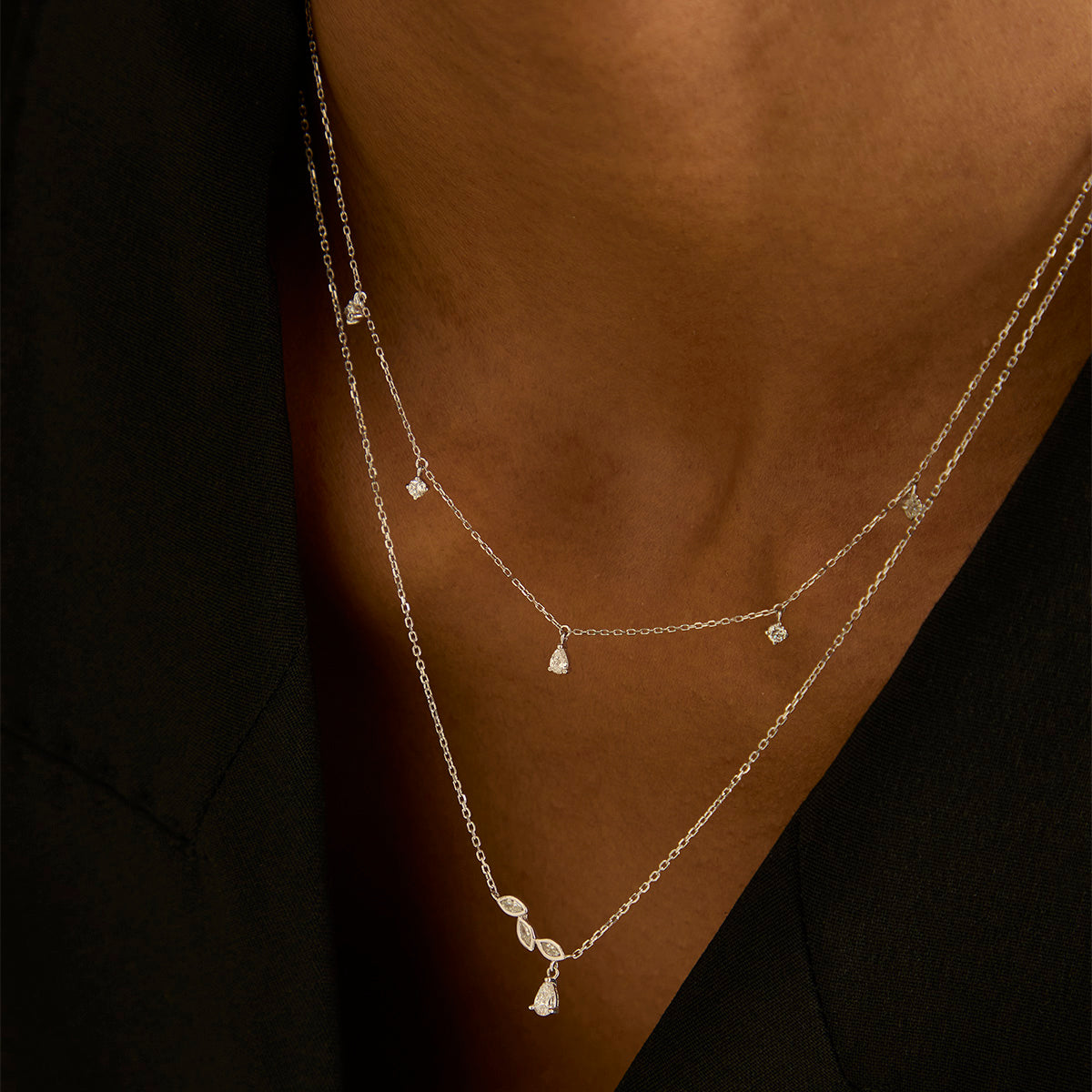 Gold Necklaces - Diamond Marquise Drop Pendant Necklace in Solid White Gold - Pendant Necklaces - Astrid & Miyu