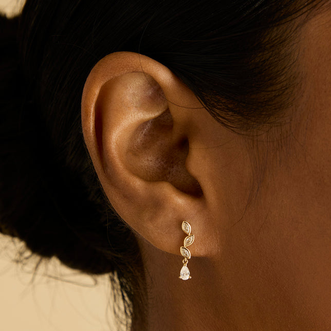 Earrings - Diamond Marquise Drop Studs in Solid Gold - Stud Earrings - Astrid & Miyu