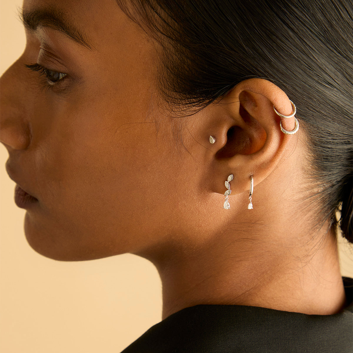 Earrings - Diamond Marquise Drop Studs in Solid White Gold - Stud Earrings - Astrid & Miyu