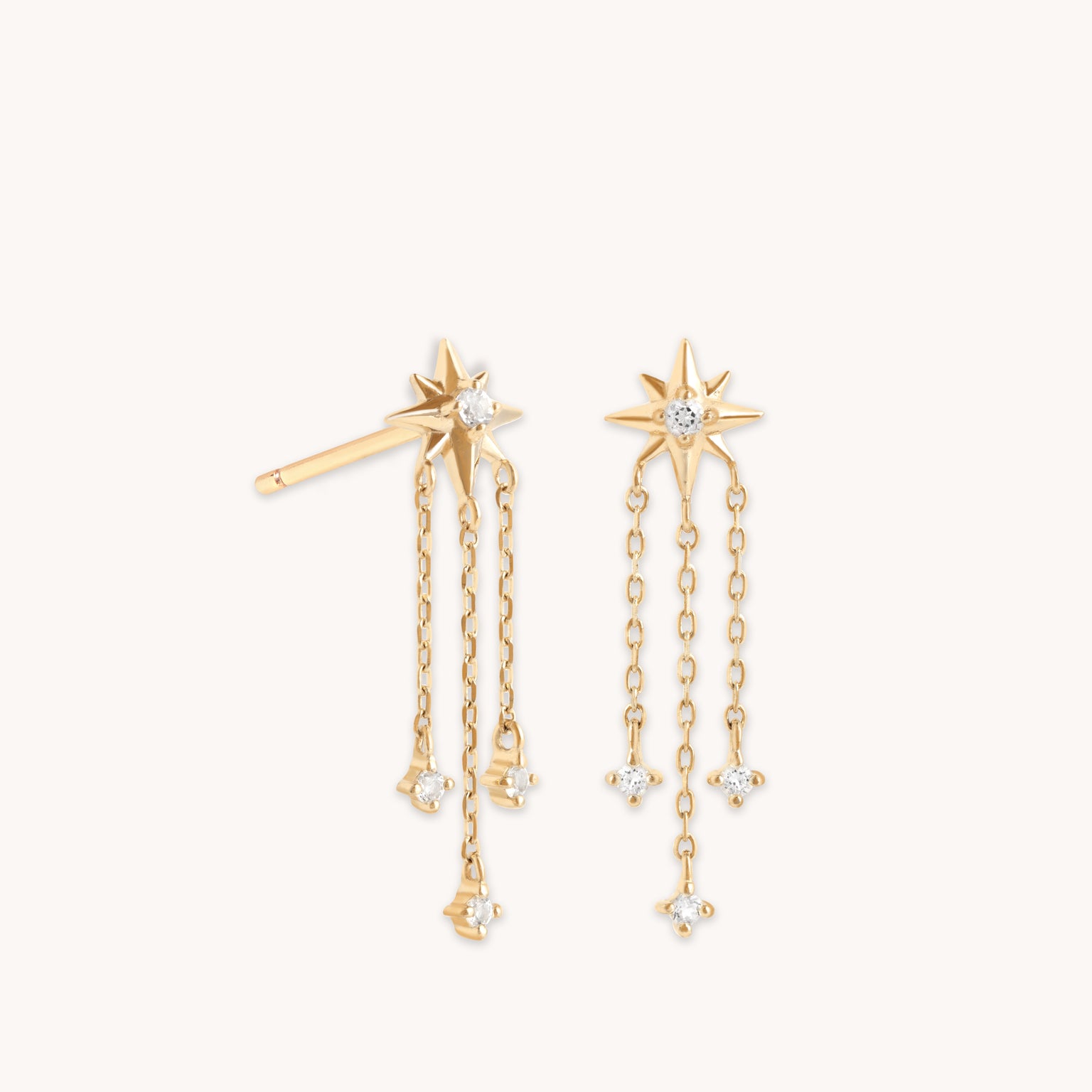 Earrings - Shooting Star Chain Drop Studs in Solid Gold - Stud Earrings - Astrid & Miyu
