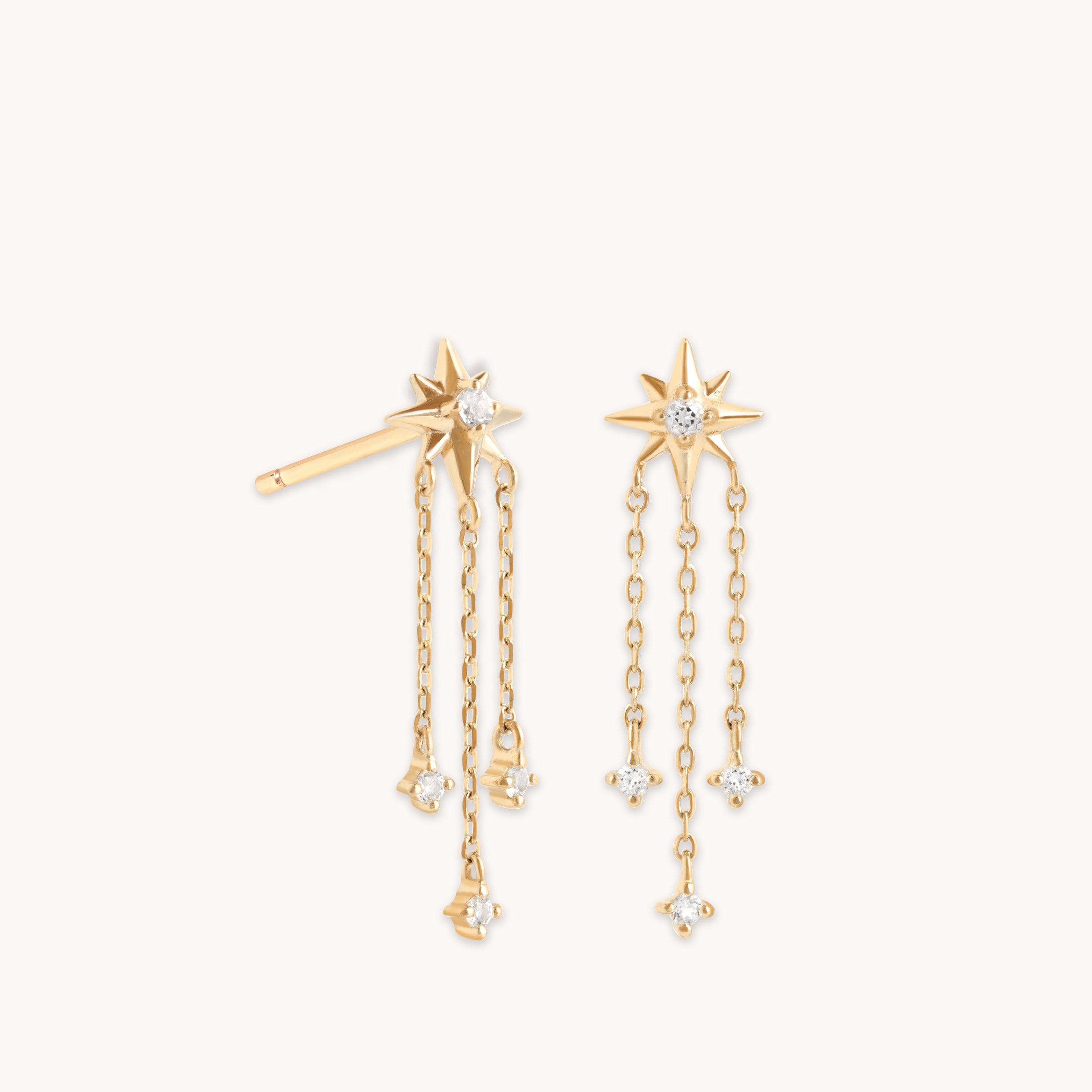 Earrings - Shooting Star Chain Drop Studs in Solid Gold - Stud Earrings - Astrid & Miyu