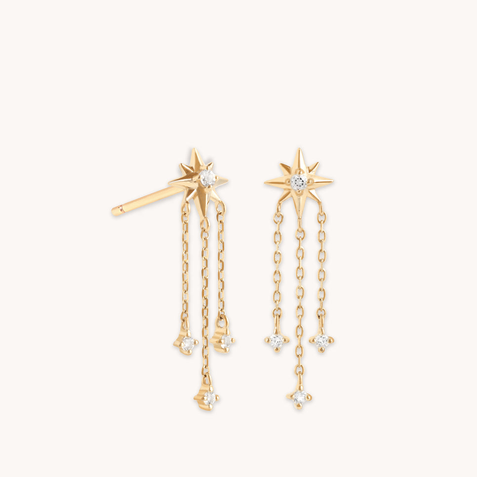 Earrings - Shooting Star Chain Drop Studs in Solid Gold - Stud Earrings - Astrid & Miyu
