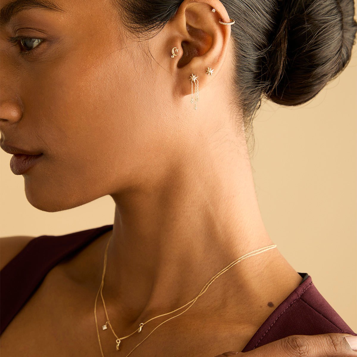 Earrings - Shooting Star Chain Drop Studs in Solid Gold - Stud Earrings - Astrid & Miyu