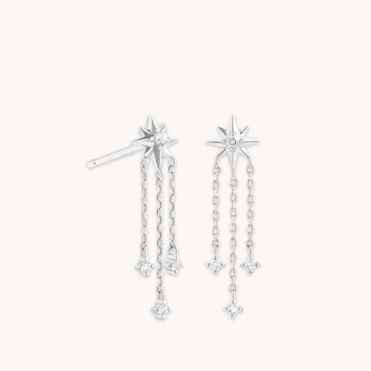 Earrings - Shooting Star Chain Drop Studs in Solid White Gold - Stud Earrings - Astrid & Miyu