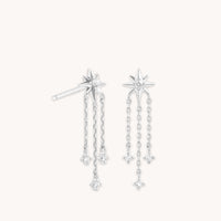 Earrings - Shooting Star Chain Drop Studs in Solid White Gold - Stud Earrings - Astrid & Miyu