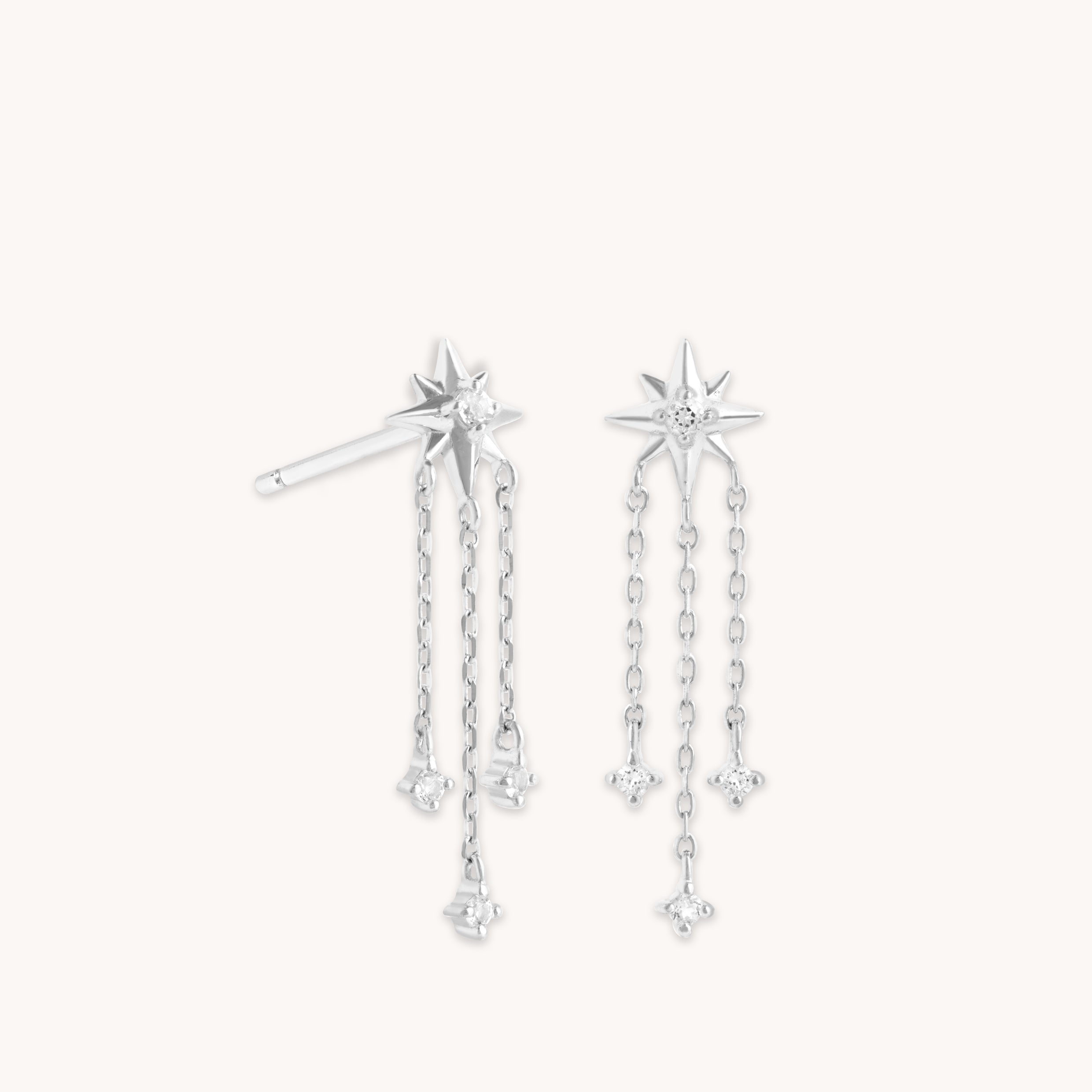 Earrings - Shooting Star Chain Drop Studs in Solid White Gold - Stud Earrings - Astrid & Miyu