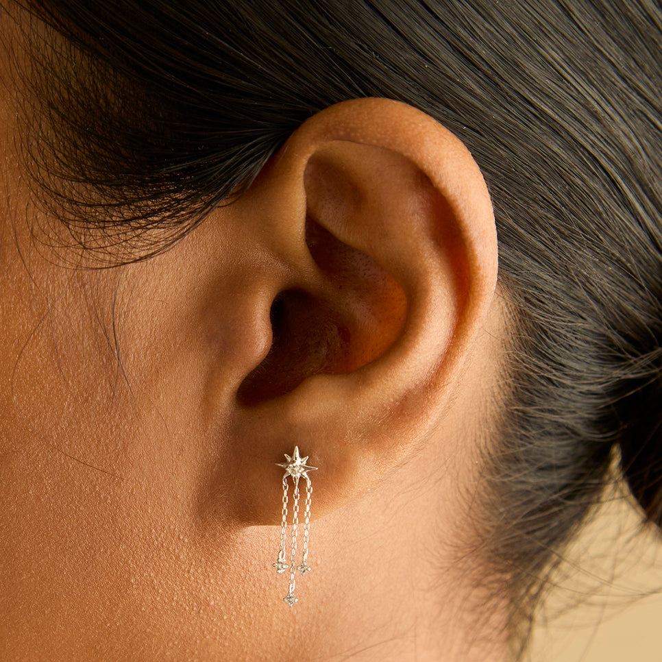 Earrings - Shooting Star Chain Drop Studs in Solid White Gold - Stud Earrings - Astrid & Miyu