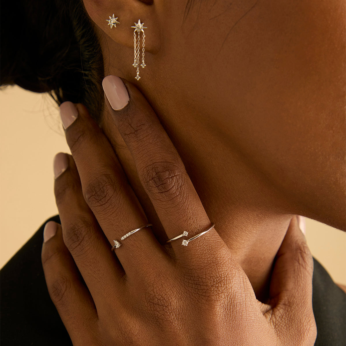 Earrings - Shooting Star Chain Drop Studs in Solid White Gold - Stud Earrings - Astrid & Miyu