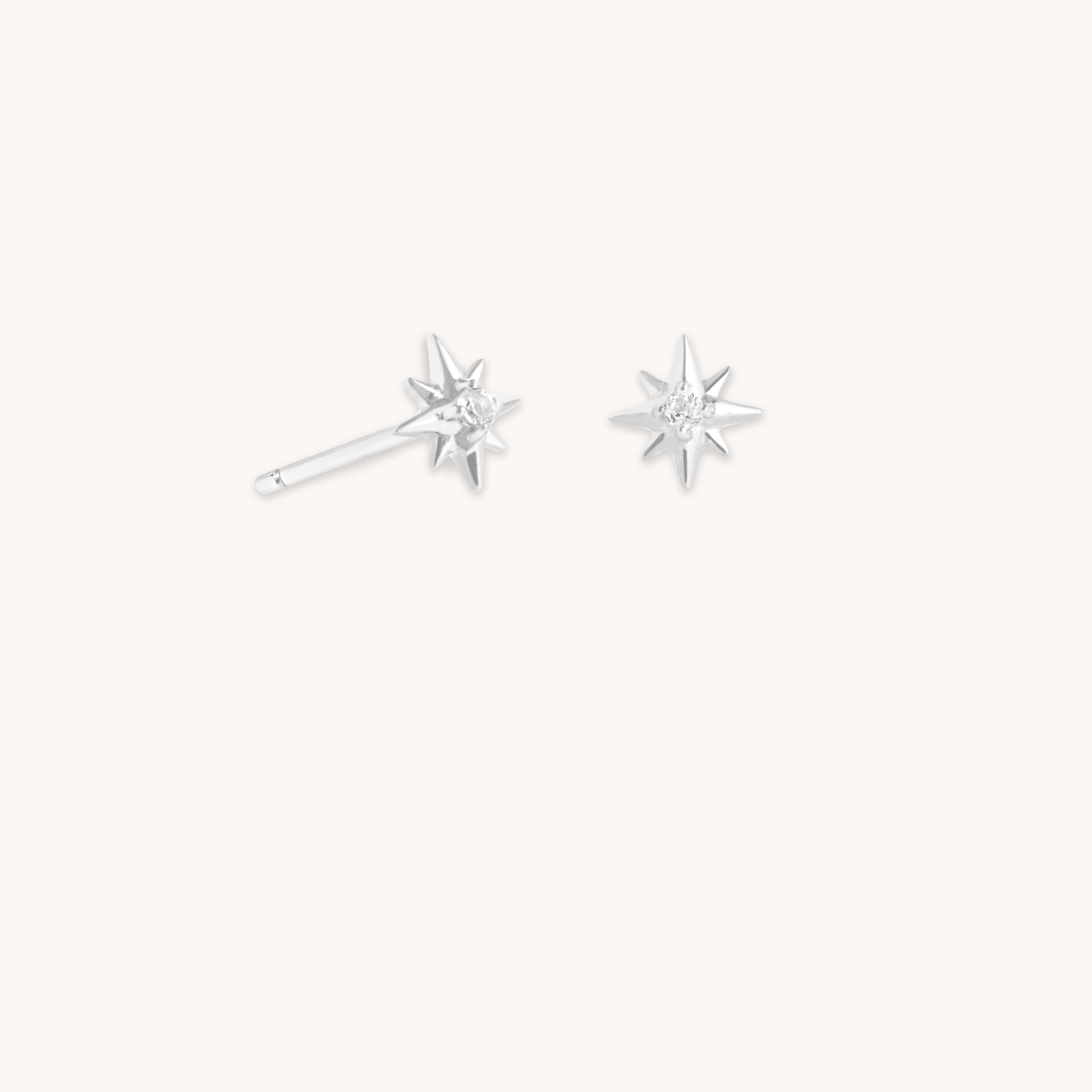 April White Topaz - White Topaz Star Studs in Solid White Gold - Stud Earrings - Astrid & Miyu