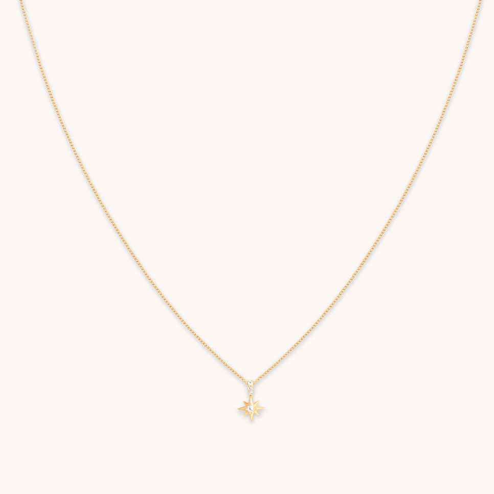 April White Topaz - White Topaz Star Pendant Necklace in Solid Gold - Pendant Necklaces - Astrid & Miyu