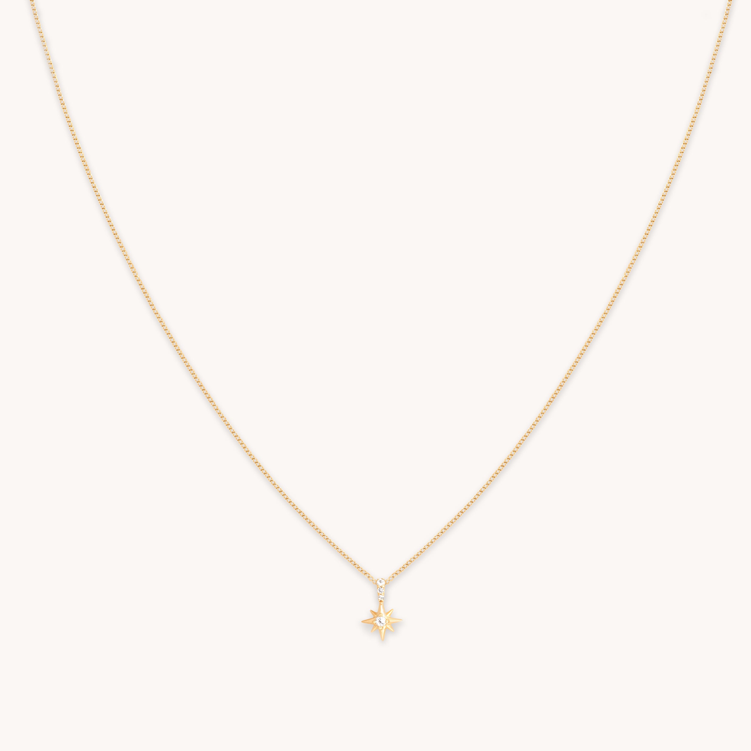 April White Topaz - White Topaz Star Pendant Necklace in Solid Gold - Pendant Necklaces - Astrid & Miyu